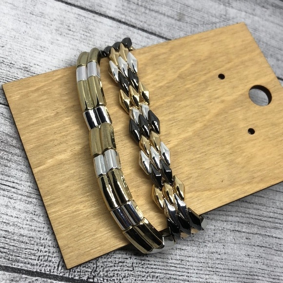 Curated bundle lot 2 mixed metal stretch bracelets trendy - Picture 1 of 4
